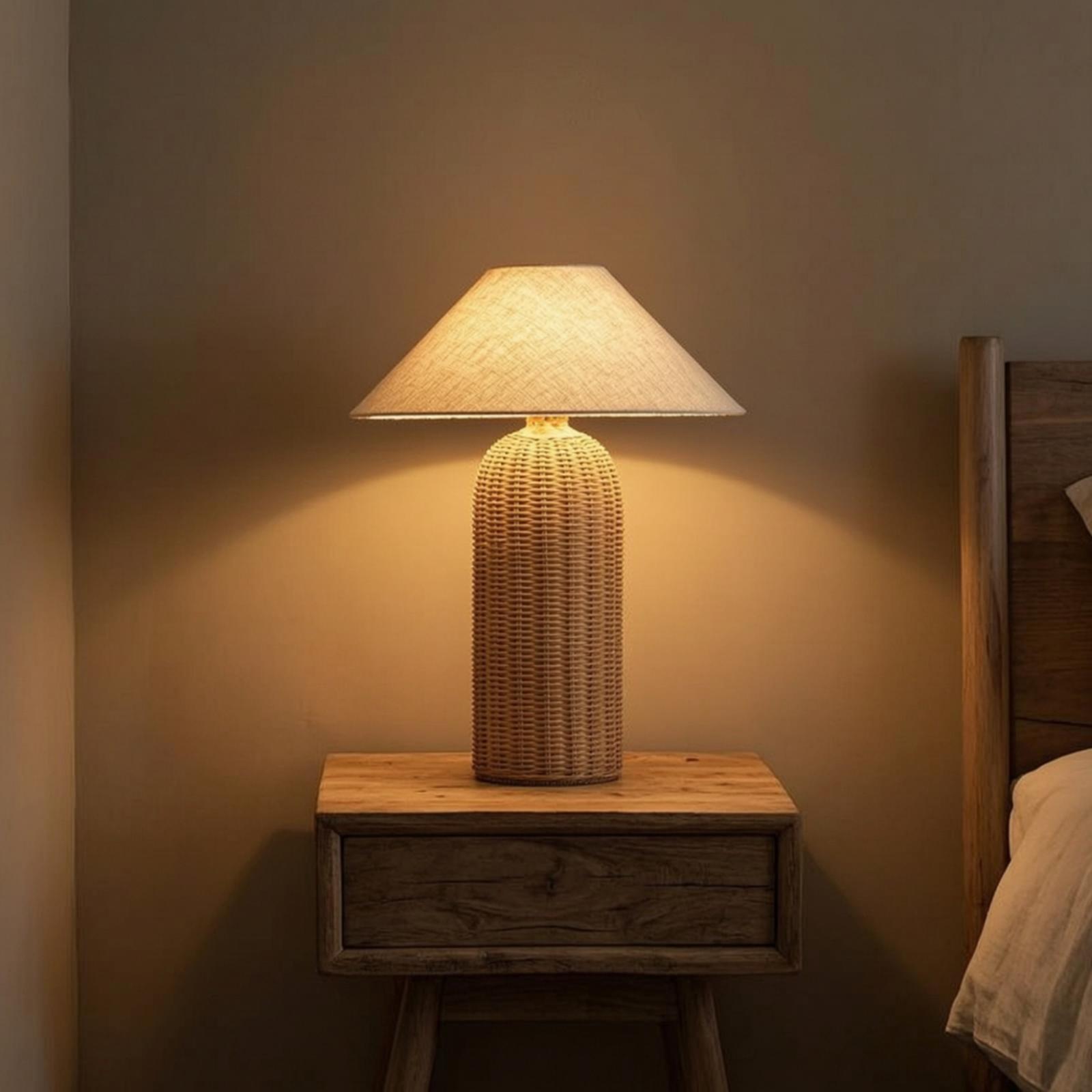 Bedside Lamp Rattan Base Fabri - Lighting Decoration Ideas review and price