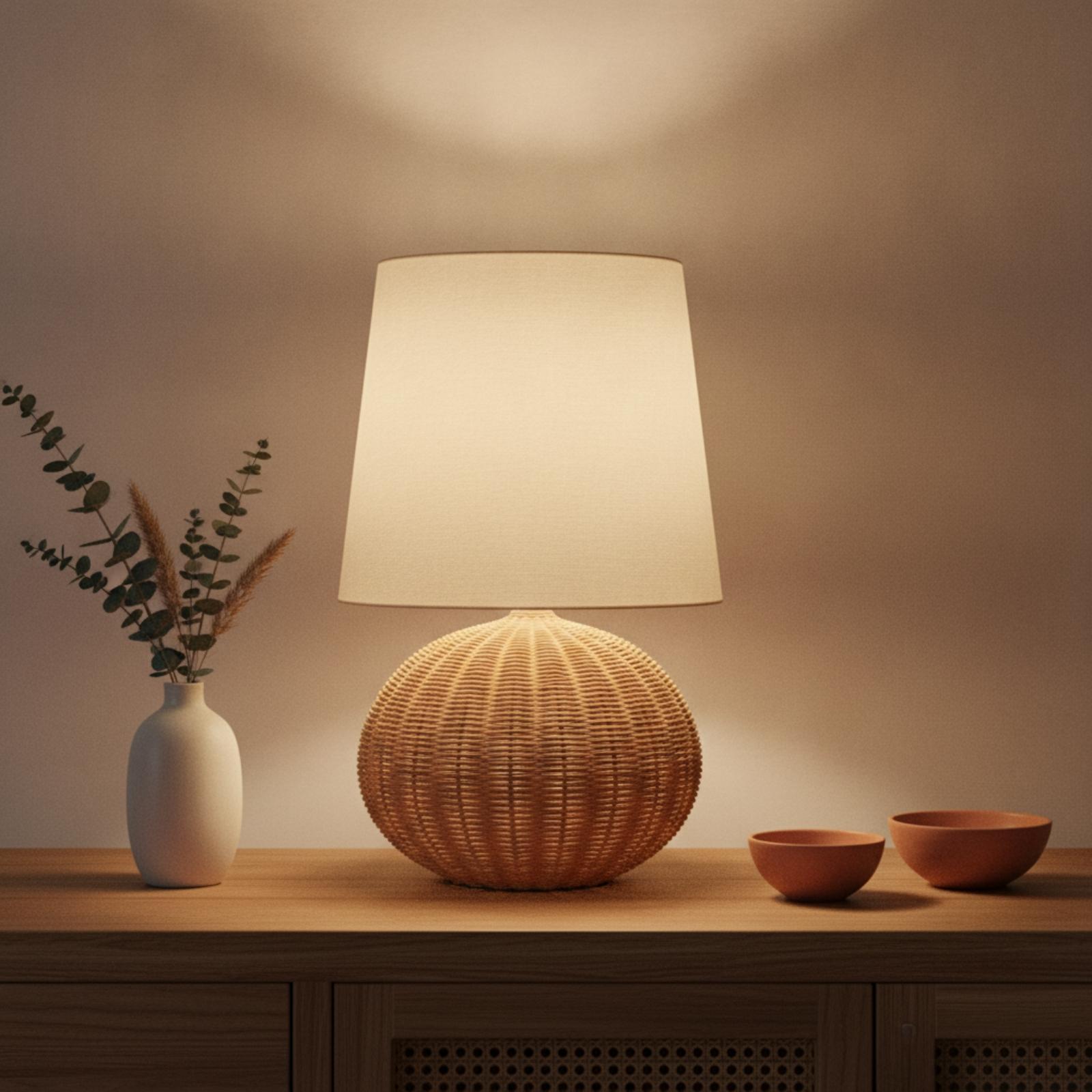 Bedside Lamp Rattan Base Fabri - Lighting Decoration Ideas review and price