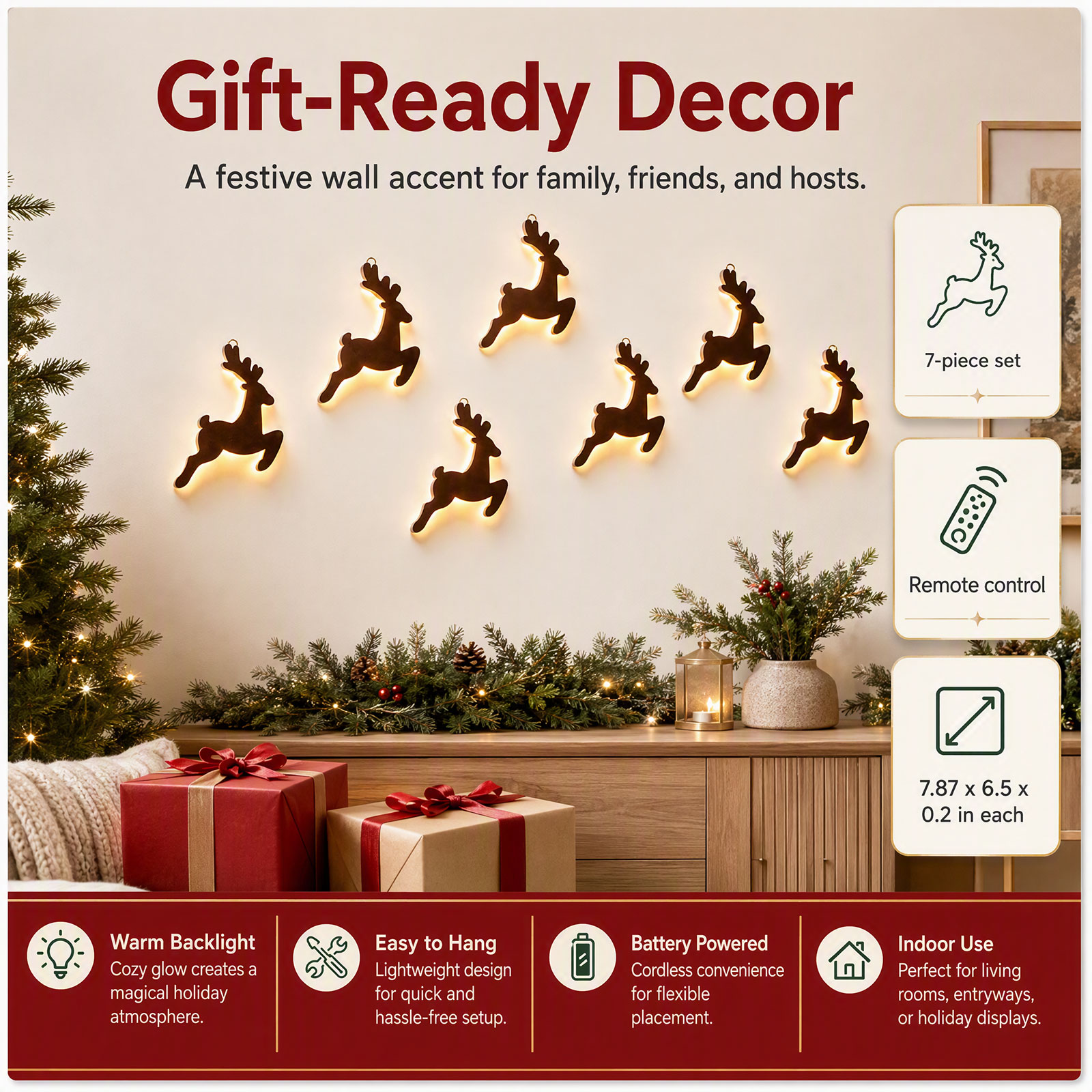 Wooden Reindeer Wall Decor 7PC - Lighting Christmas Decor review and price