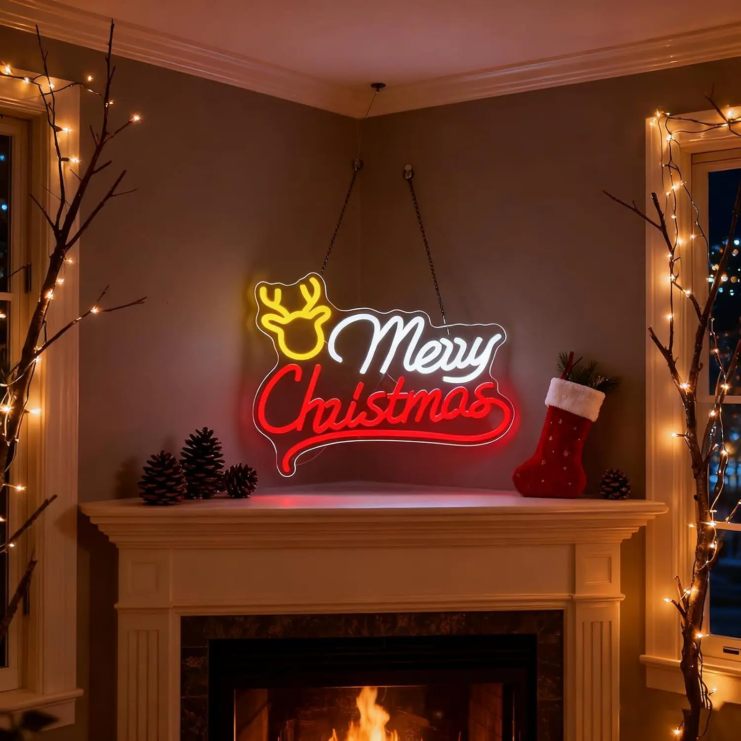 Merry Christmas Reindeer Neon  - Lighting Christmas Decor review and price