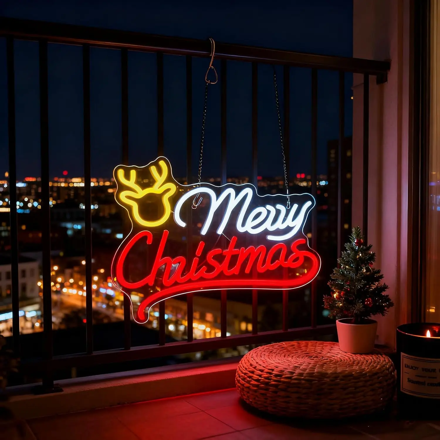 Merry Christmas Reindeer Neon  - Lighting Christmas Decor review and price