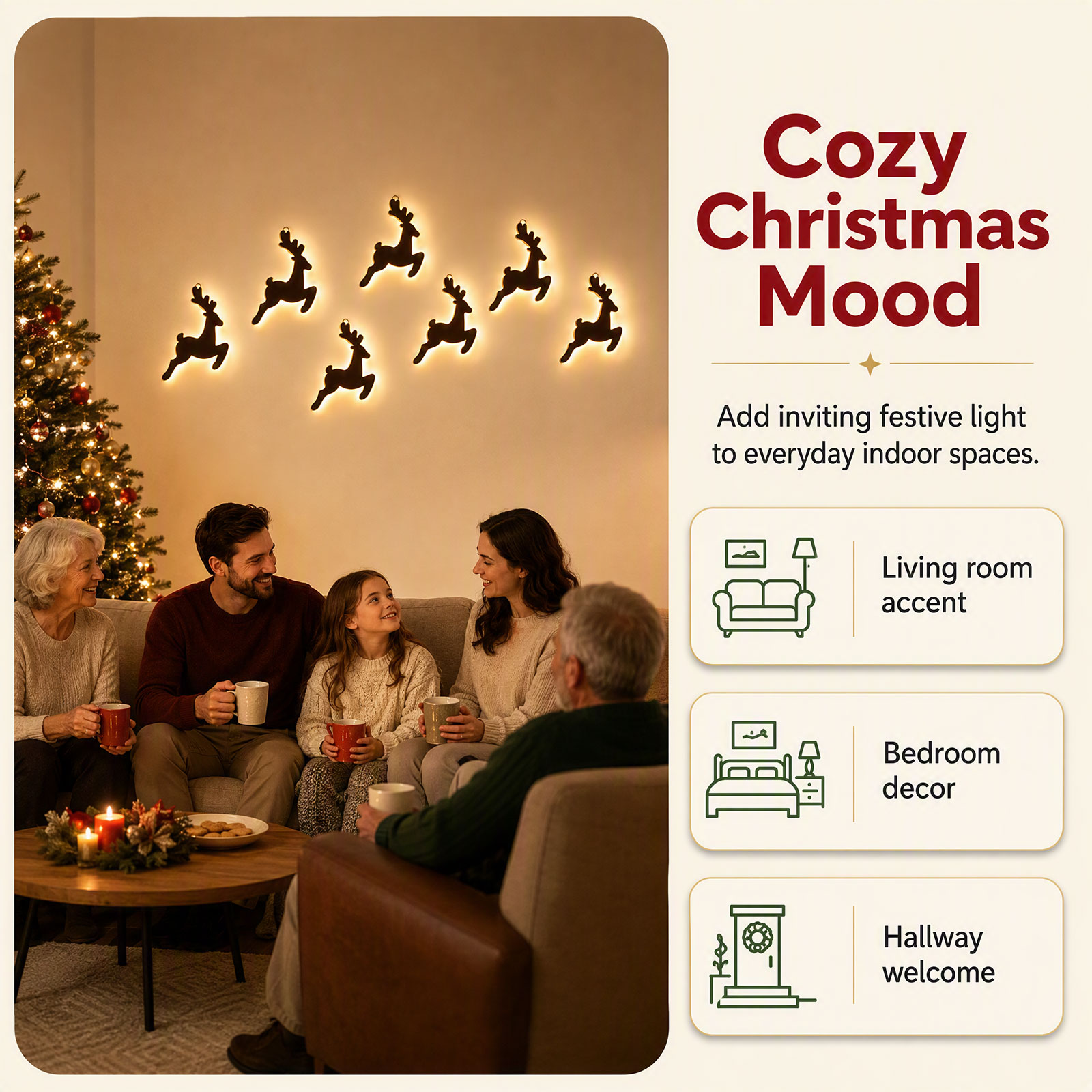 7PCS LED Wooden Reindeer Wall  - Lighting Christmas Decor review and price