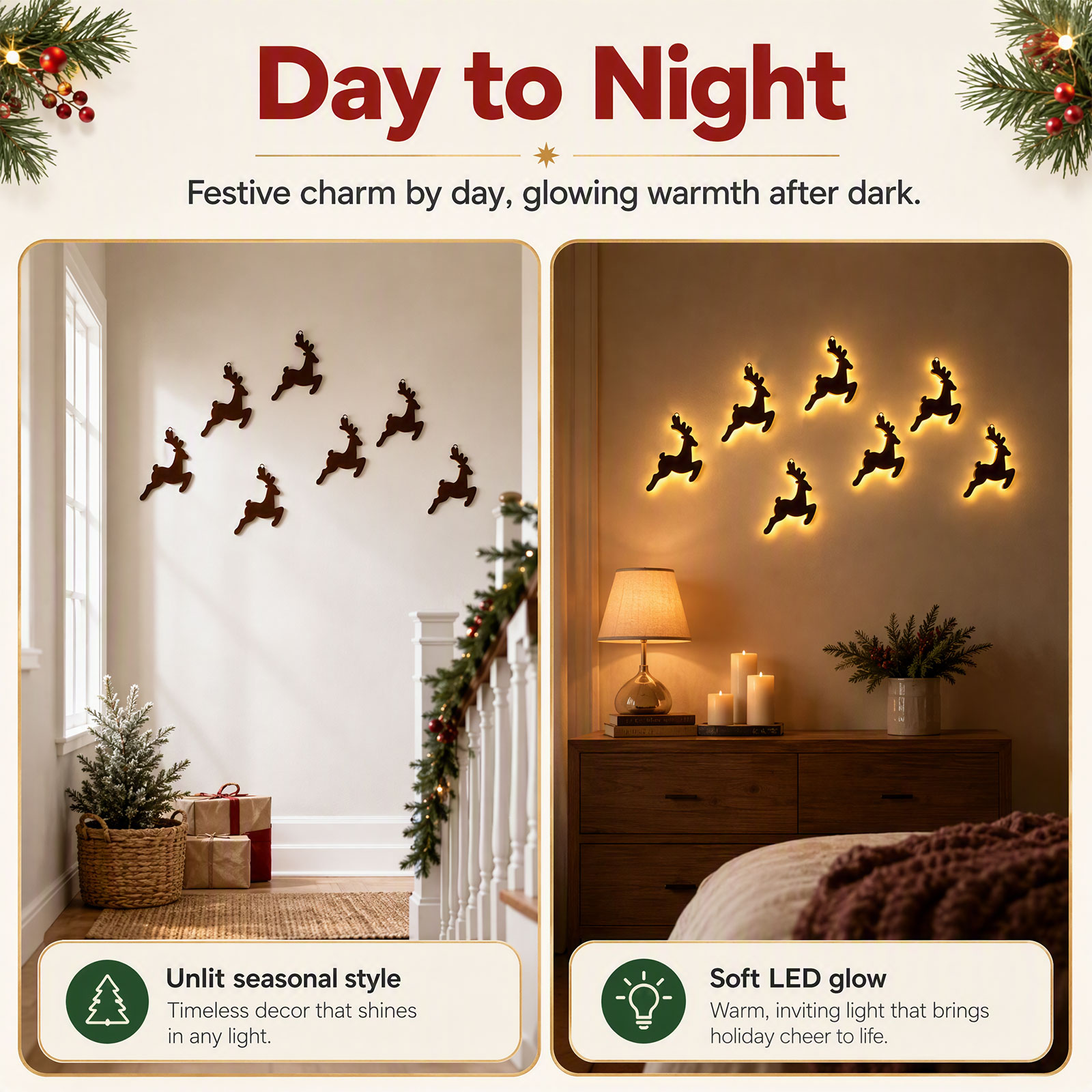 7PCS LED Wooden Reindeer Wall  - Lighting Christmas Decor review and price